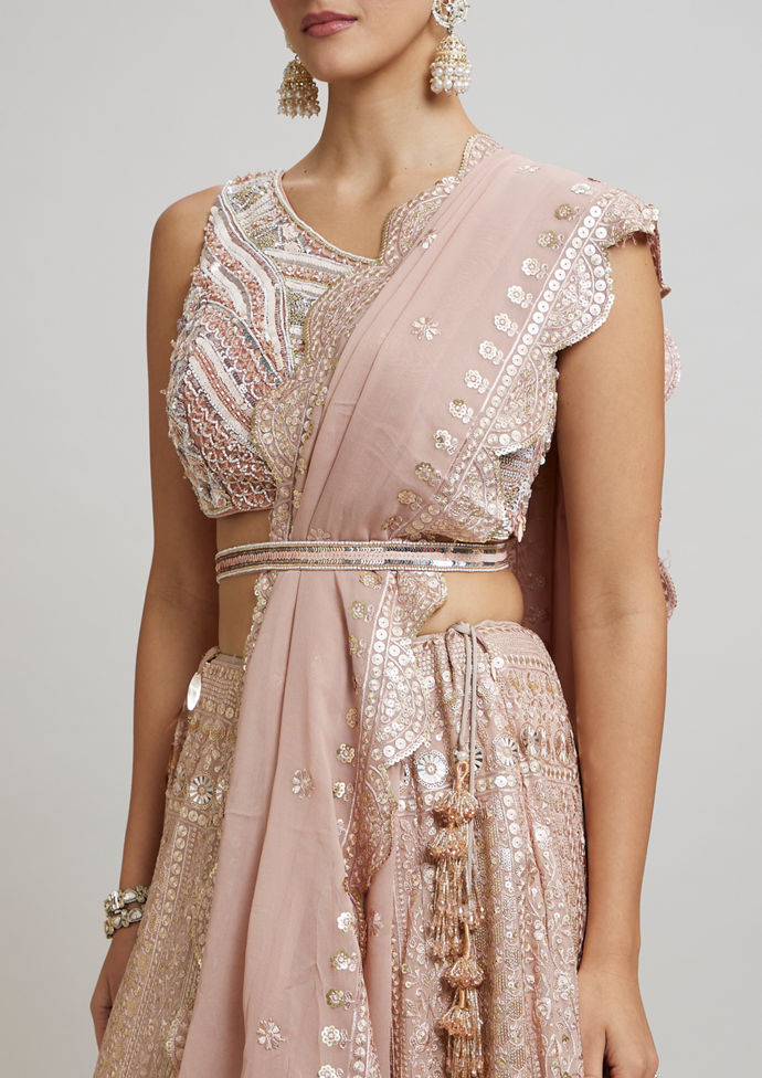 Twamev Women Blossom Pink Georgette Lehenga