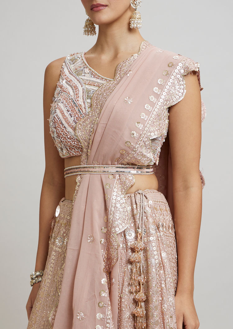 Twamev Women Blossom Pink Georgette Lehenga