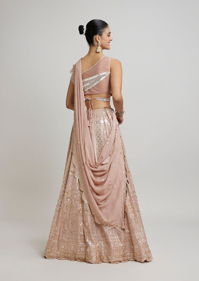 Twamev Women Blossom Pink Georgette Lehenga