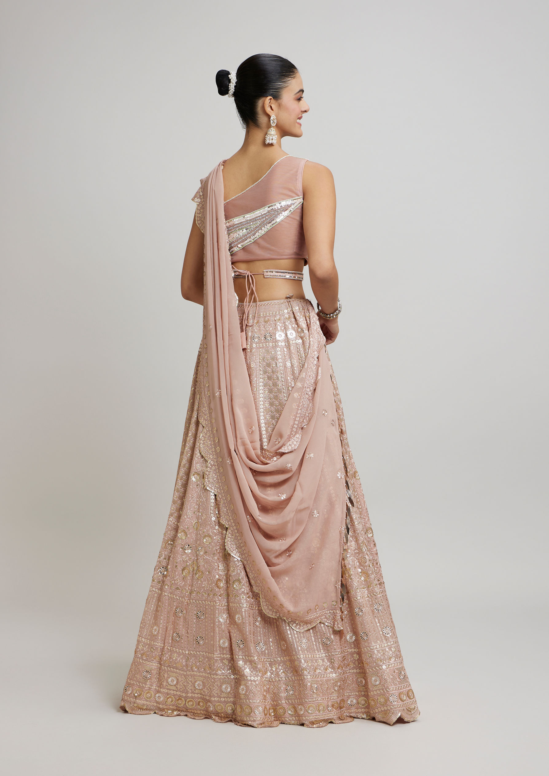 Twamev Women Blossom Pink Georgette Lehenga