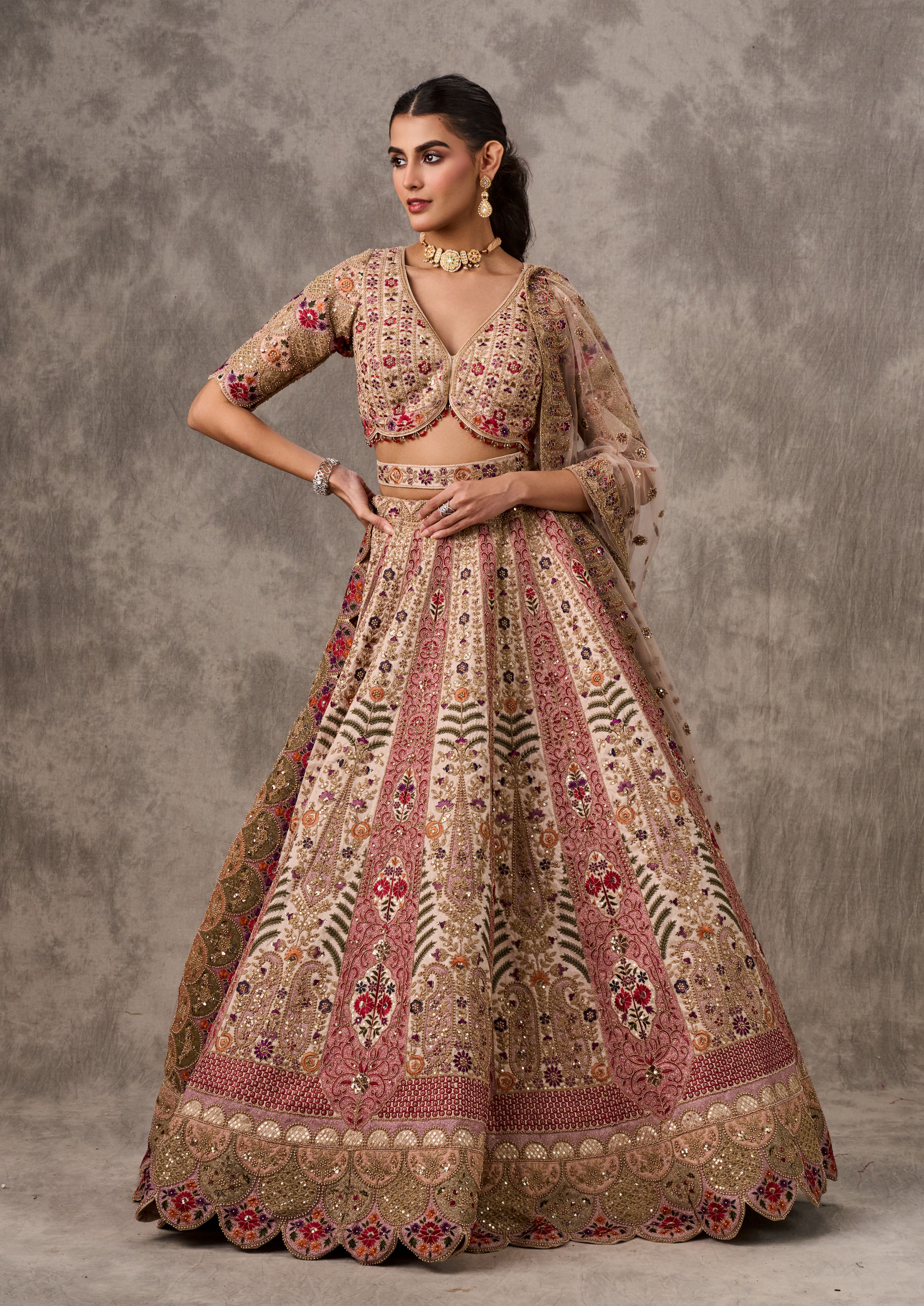 Twamev Women Elegant Cream Art Silk Lehenga