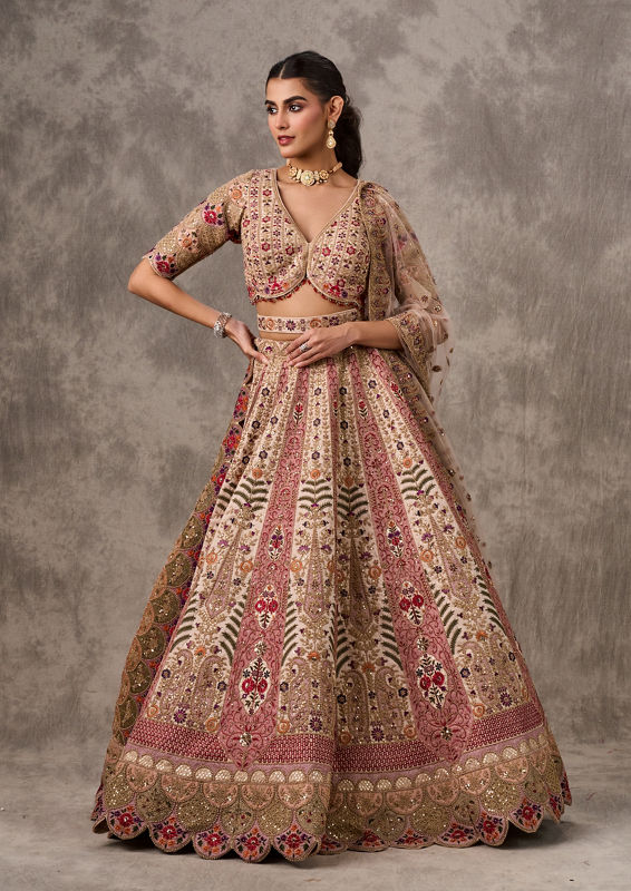 Twamev Women Elegant Cream Art Silk Lehenga