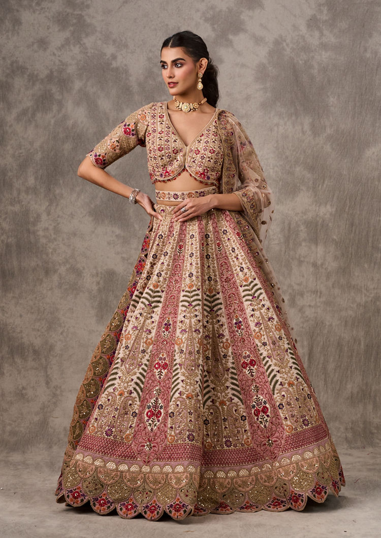 Twamev Women Elegant Cream Art Silk Lehenga