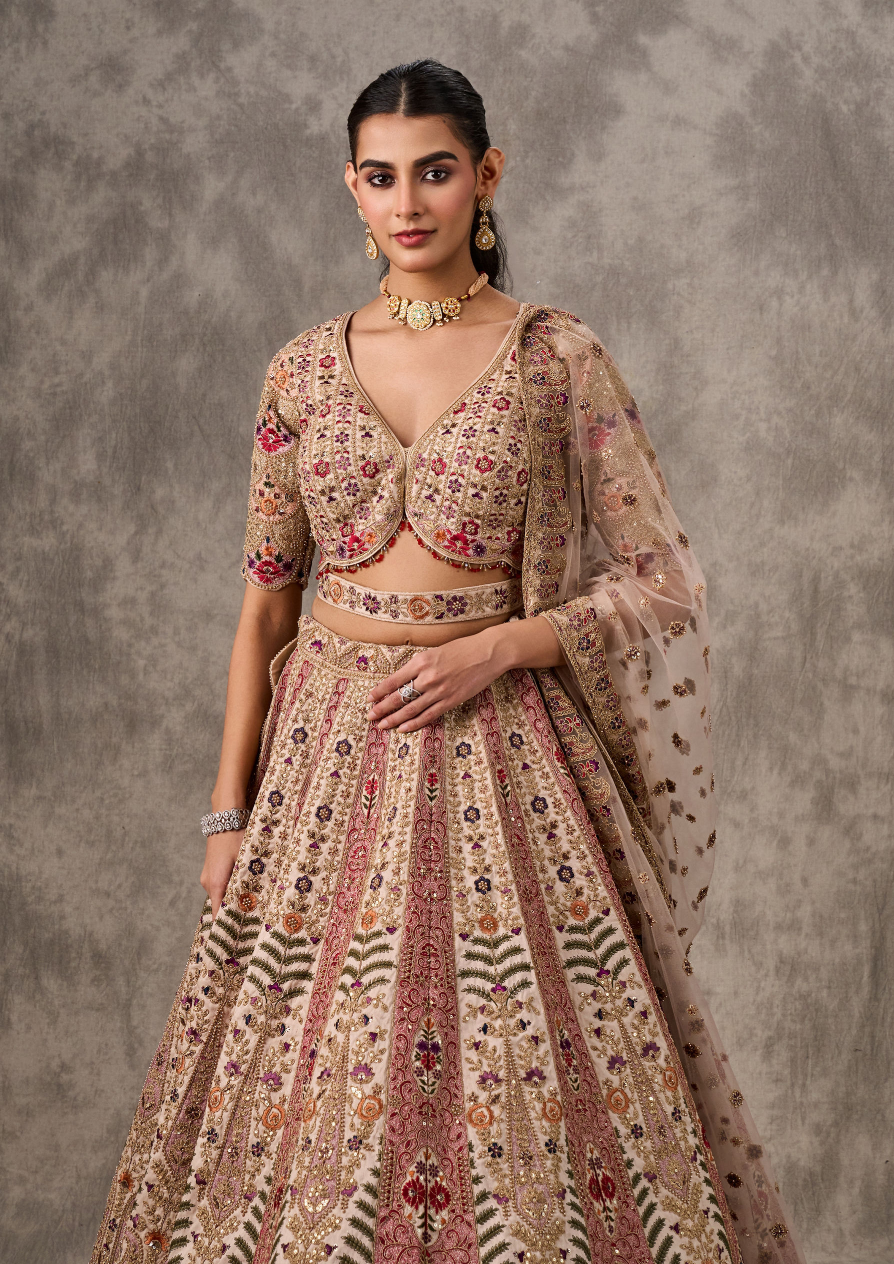 Twamev Women Elegant Cream Art Silk Lehenga