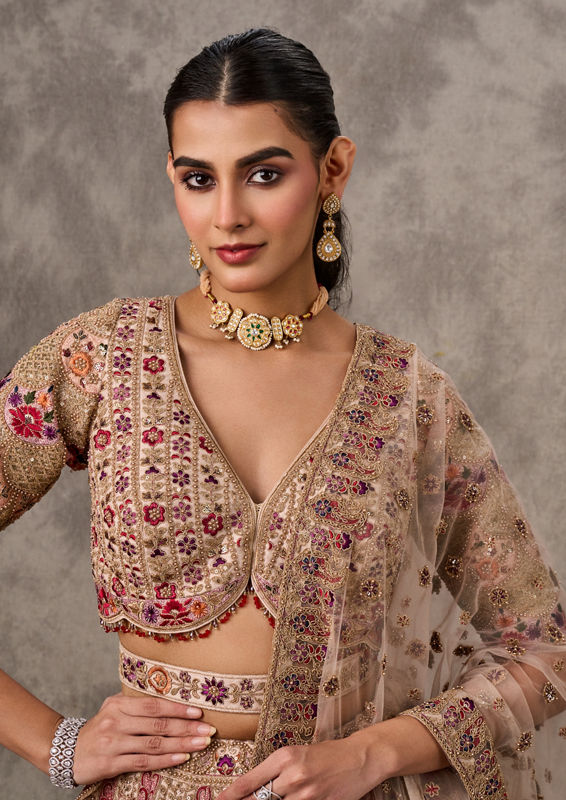 Twamev Women Elegant Cream Art Silk Lehenga