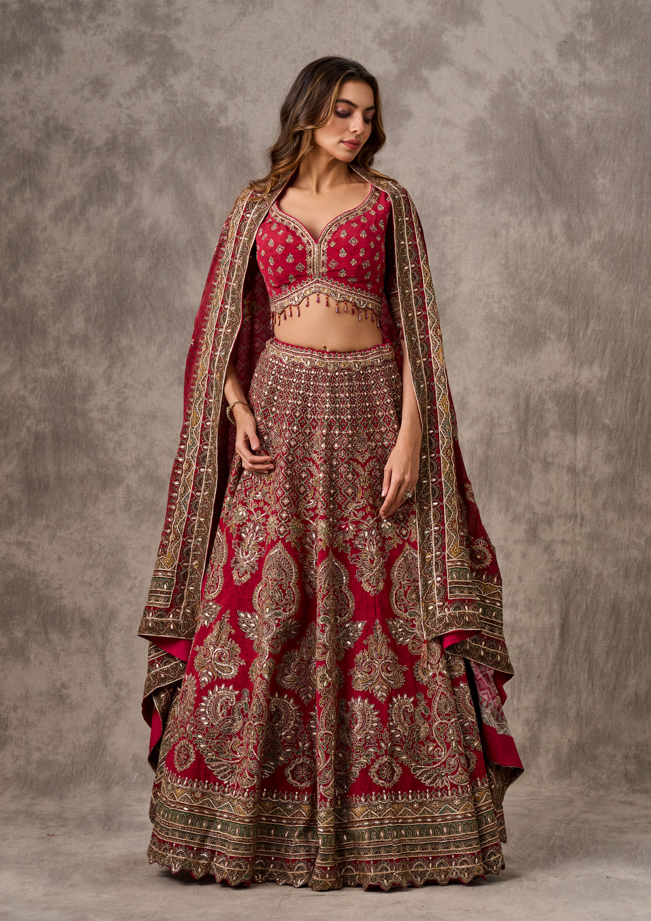 Twamev Women Maroon Majesty Chinon Lehenga