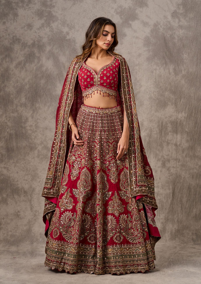 Twamev Women Maroon Majesty Chinon Lehenga