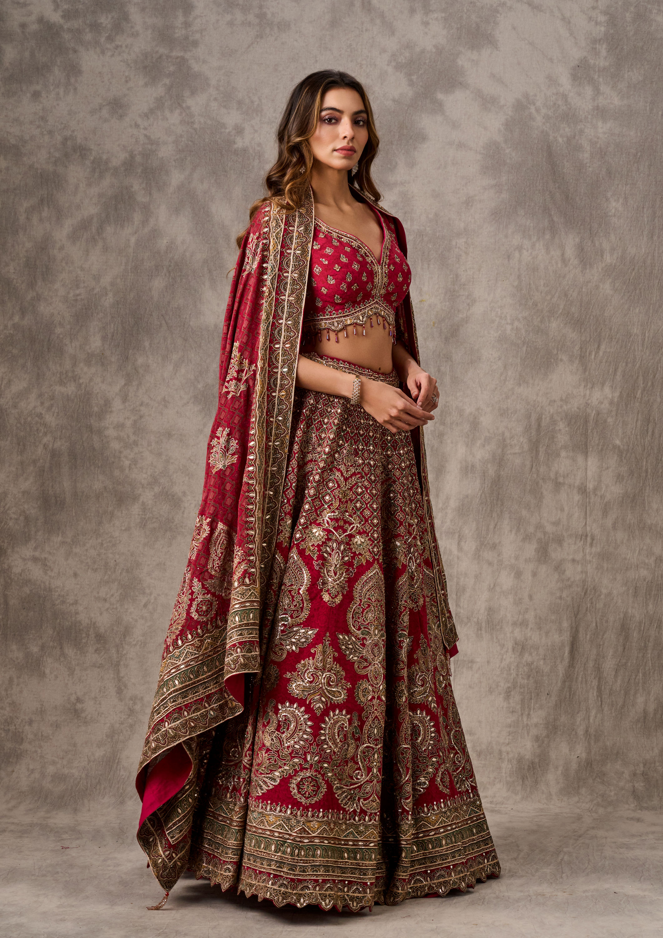 Twamev Women Maroon Majesty Chinon Lehenga