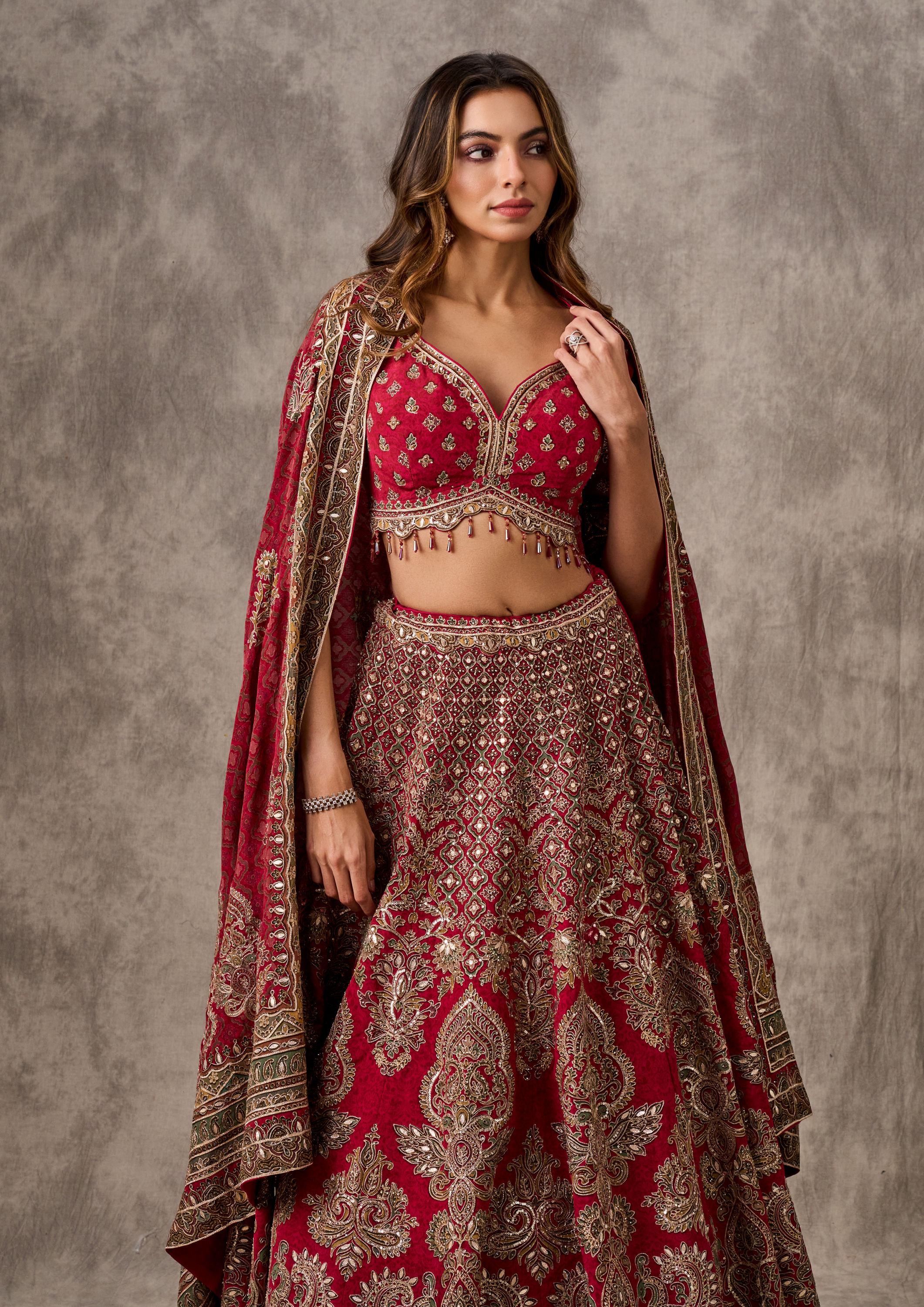 Twamev Women Maroon Majesty Chinon Lehenga