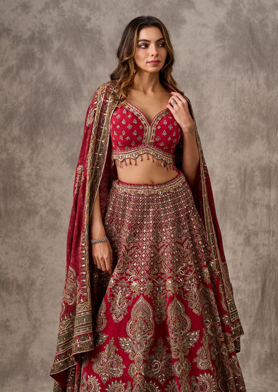Twamev Women Maroon Majesty Chinon Lehenga