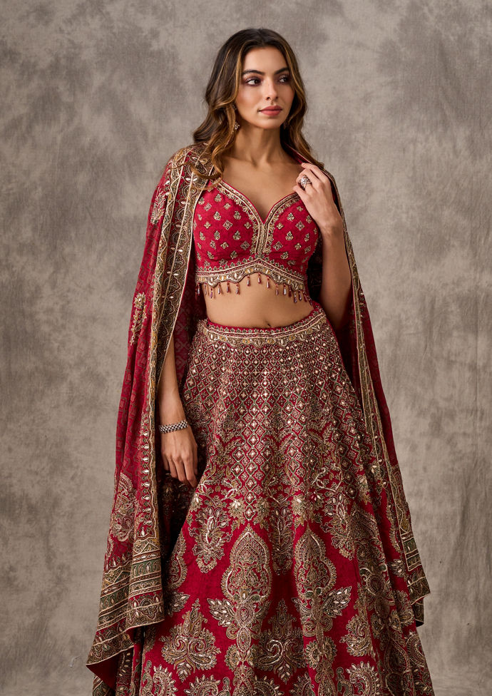 Twamev Women Maroon Majesty Chinon Lehenga