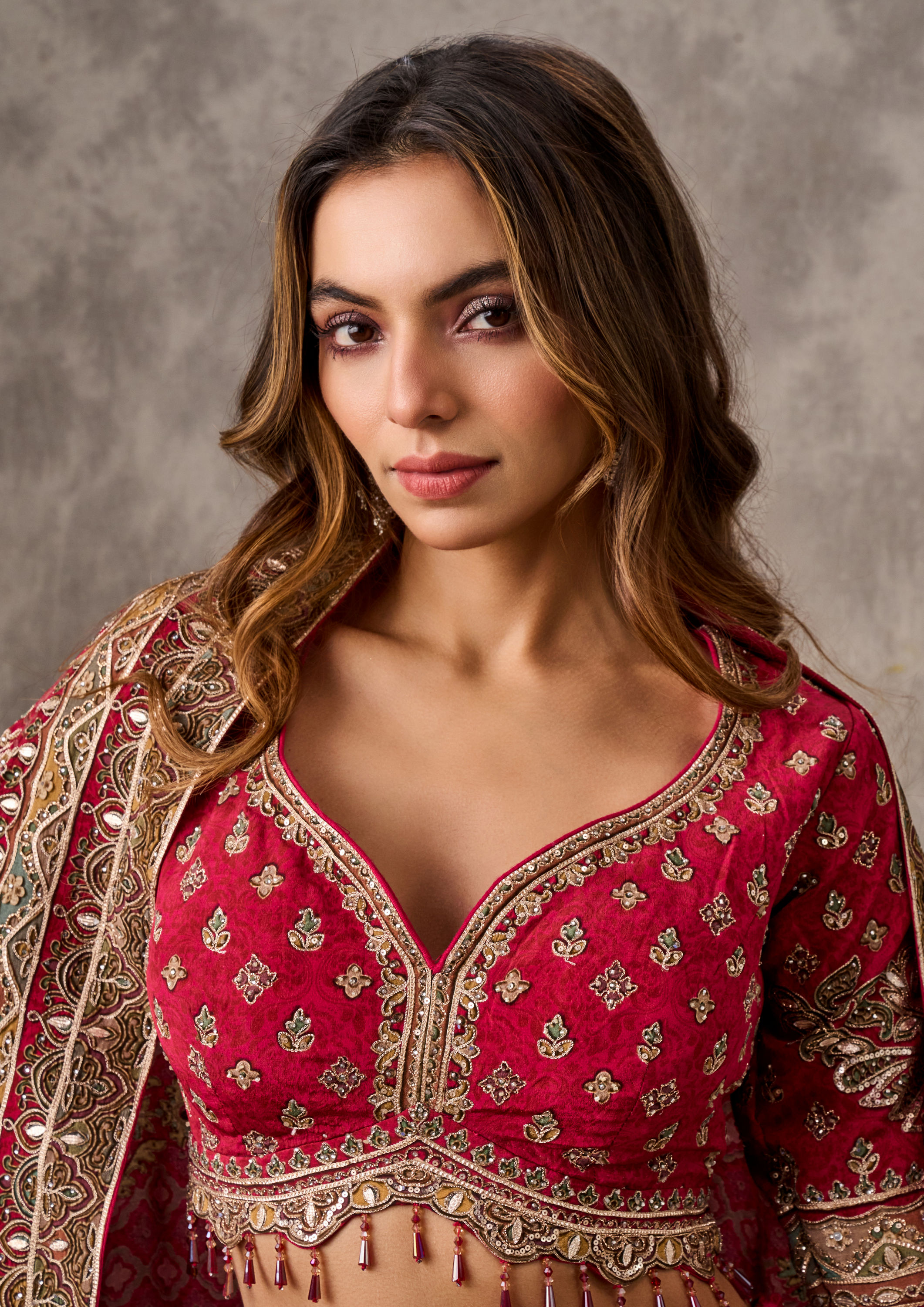 Twamev Women Maroon Majesty Chinon Lehenga