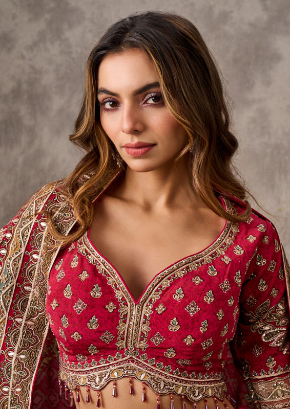 Twamev Women Maroon Majesty Chinon Lehenga