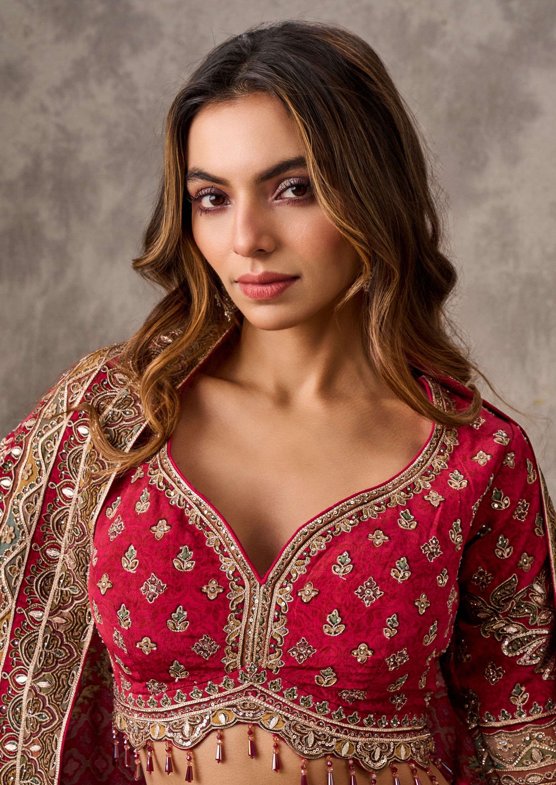 Twamev Women Maroon Majesty Chinon Lehenga