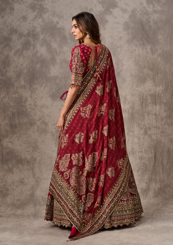 Twamev Women Maroon Majesty Chinon Lehenga