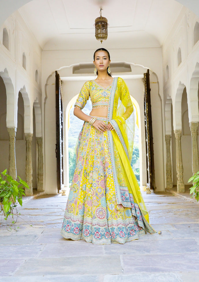 Twamev Women Mustard Chinon Skirt Top Ensemble