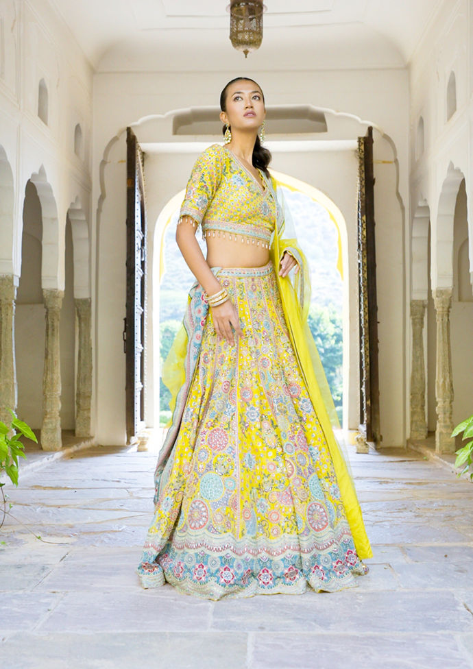 Twamev Women Mustard Chinon Skirt Top Ensemble