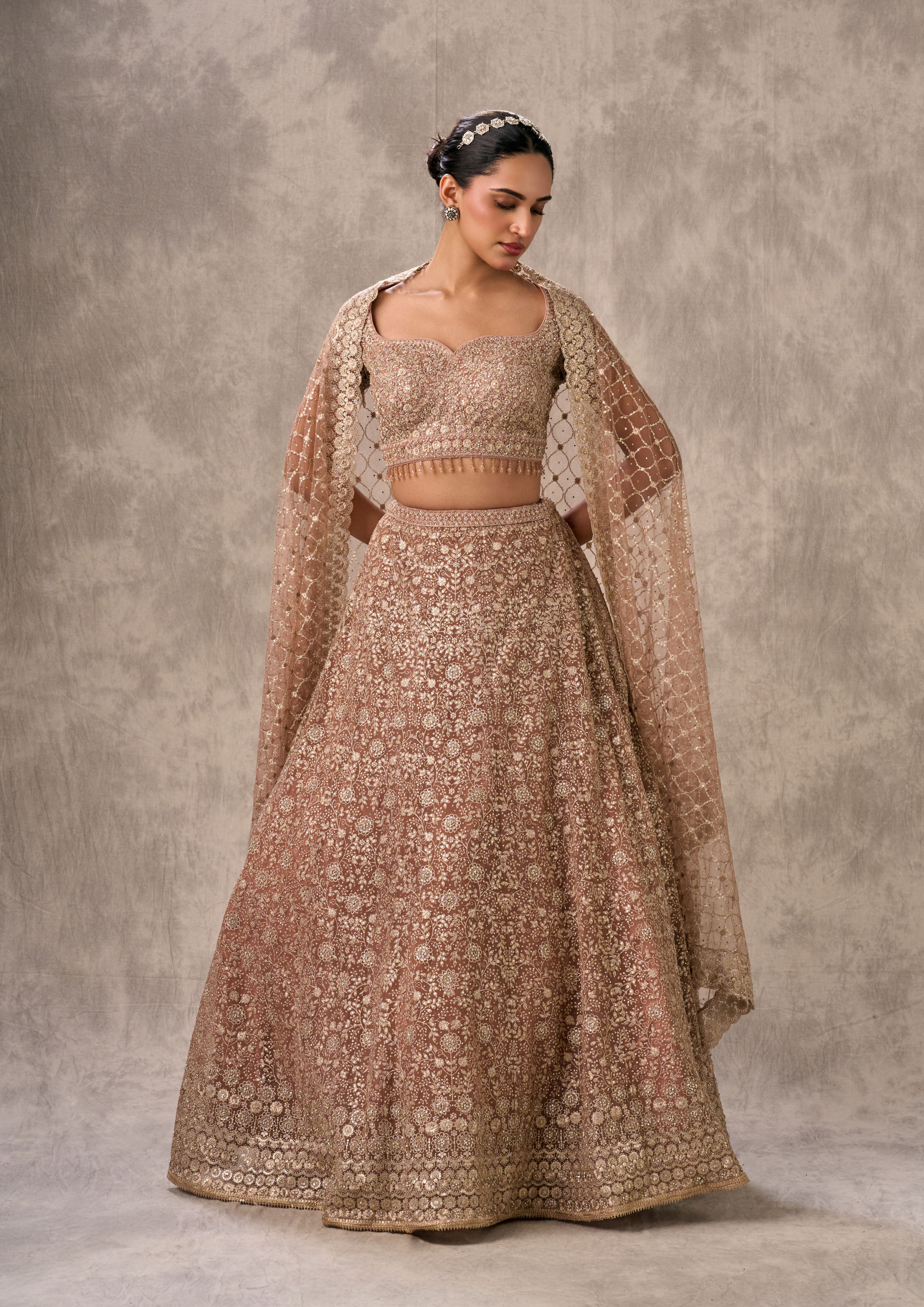 Twamev Women Peach Fairy Elegance Lehenga