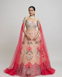 Twamev Women Dreamy Pink Net Lehenga