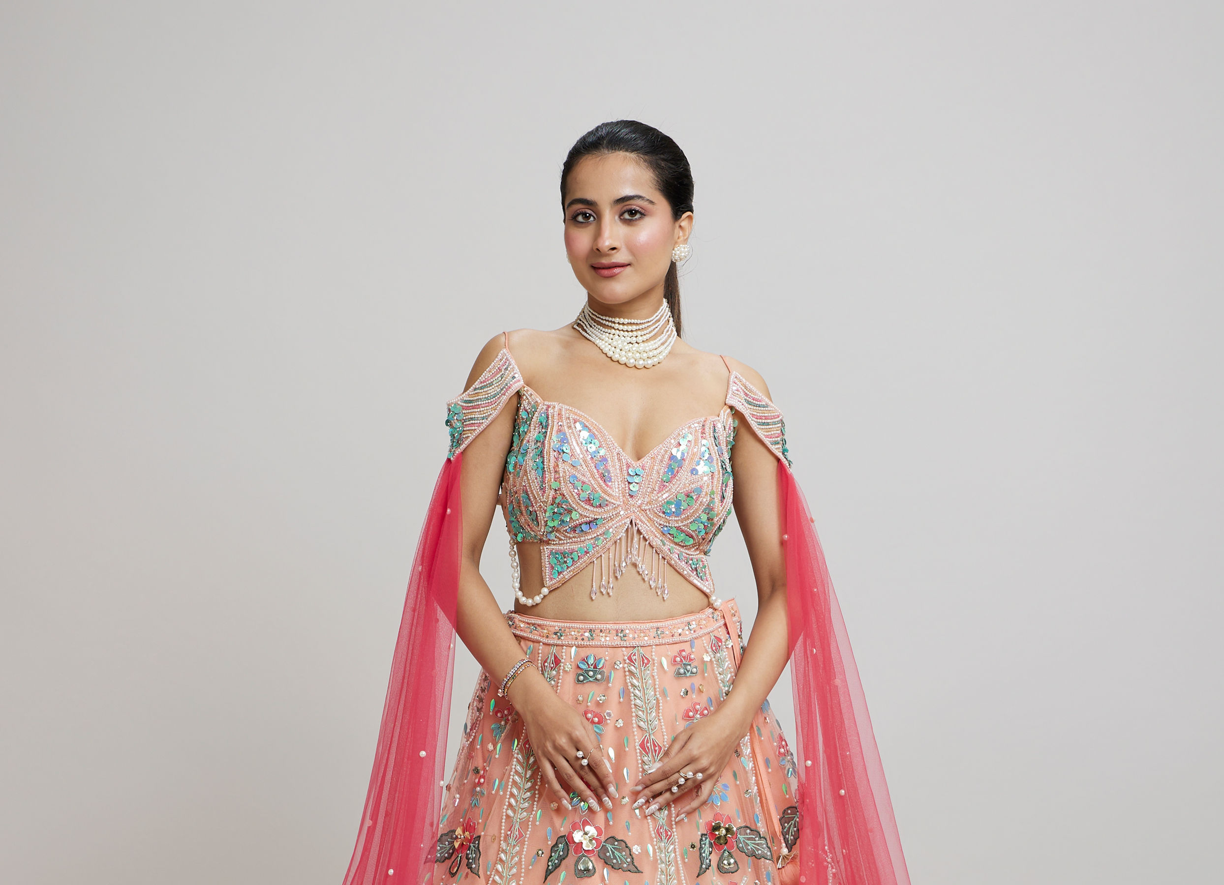 Twamev Women Dreamy Pink Net Lehenga