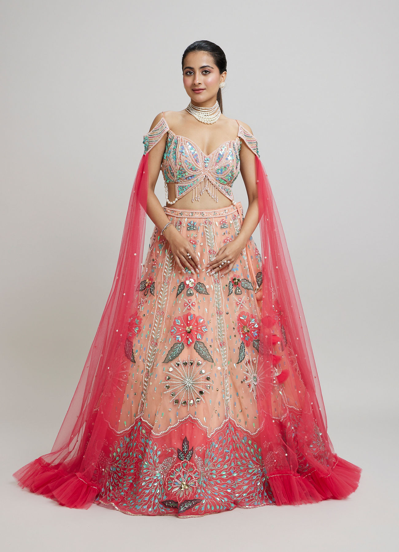 Twamev Women Dreamy Pink Net Lehenga