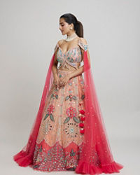 Twamev Women Dreamy Pink Net Lehenga