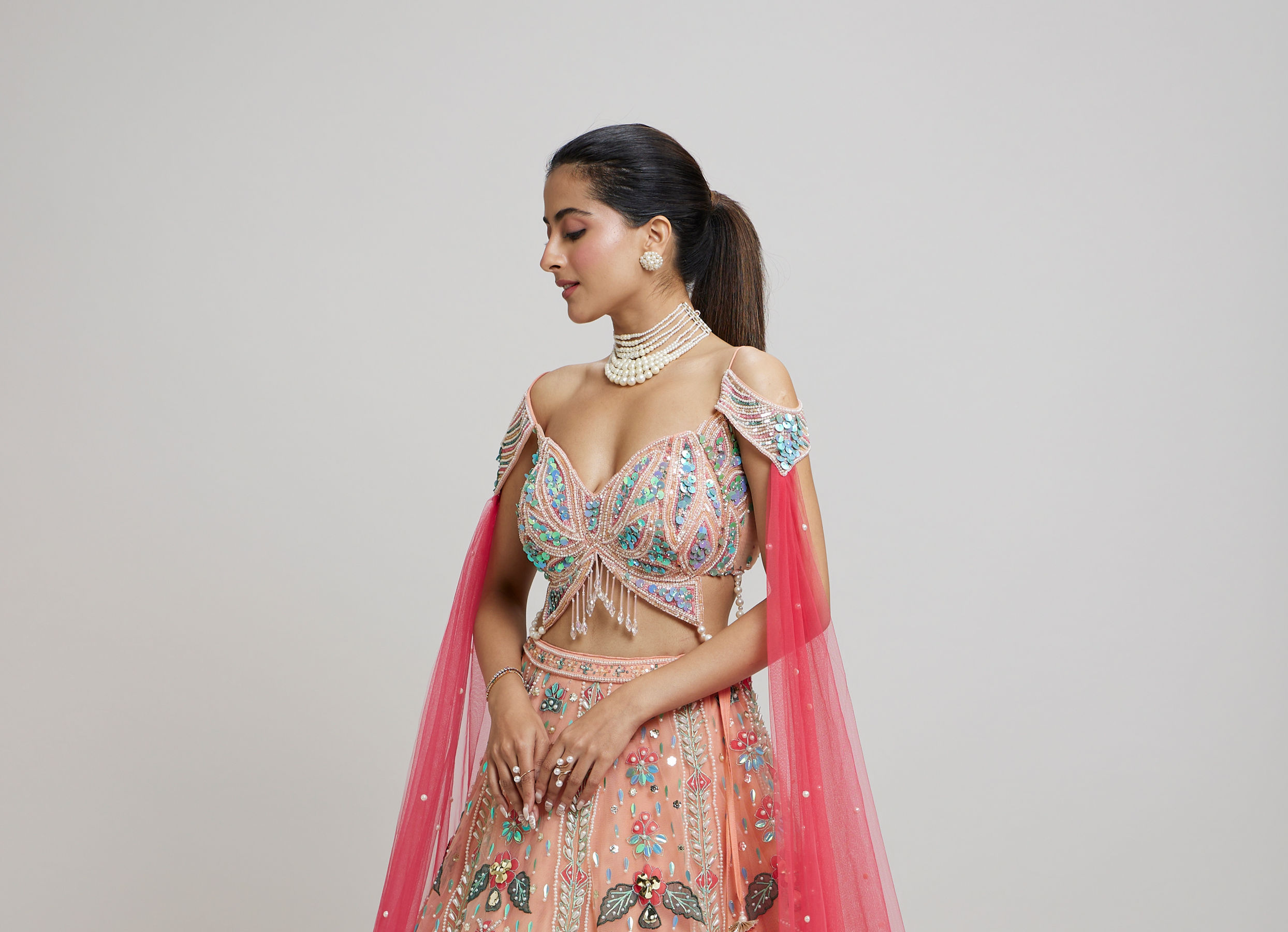 Twamev Women Dreamy Pink Net Lehenga