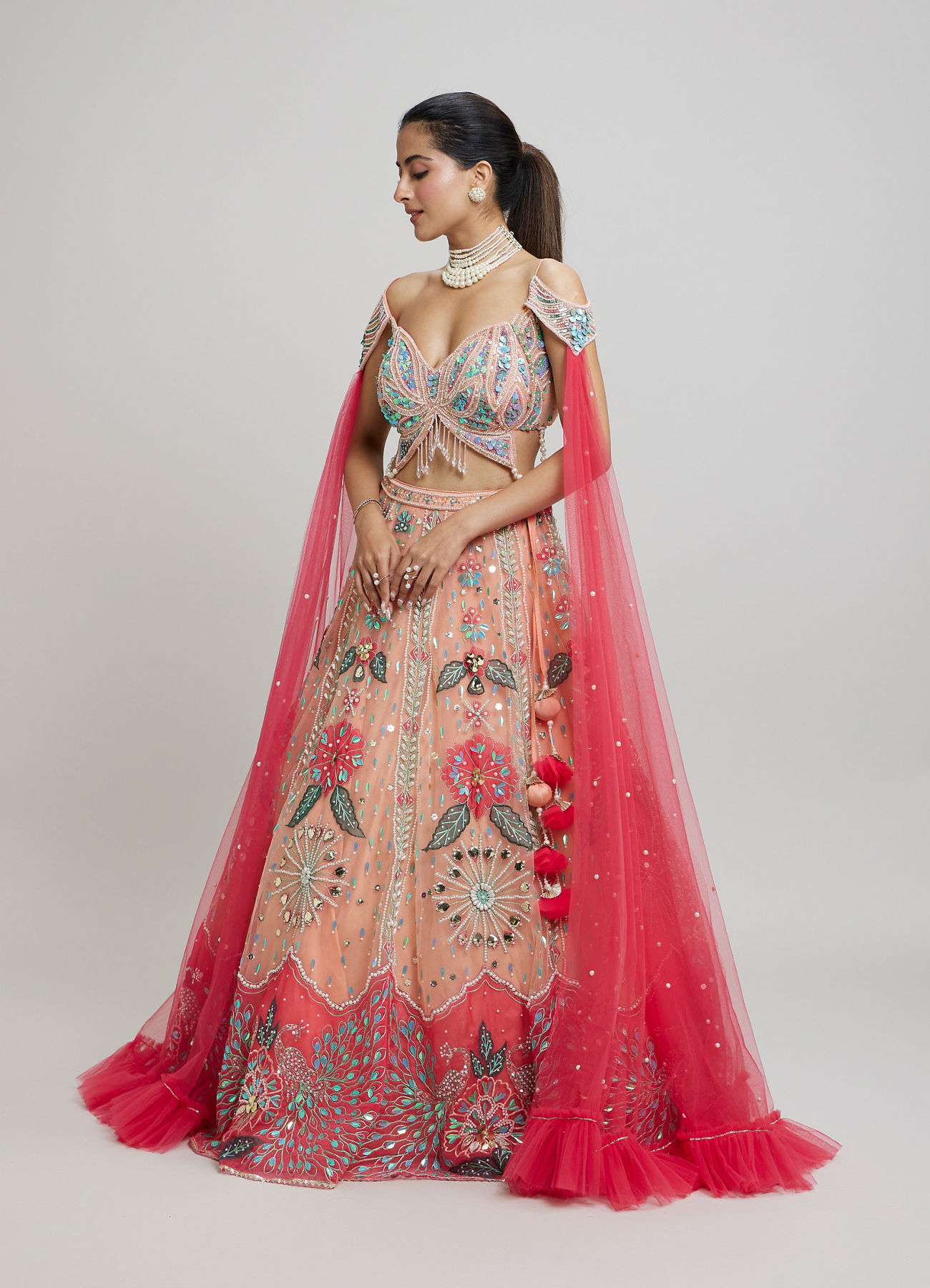 Twamev Women Dreamy Pink Net Lehenga