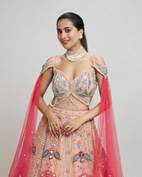 Twamev Women Dreamy Pink Net Lehenga
