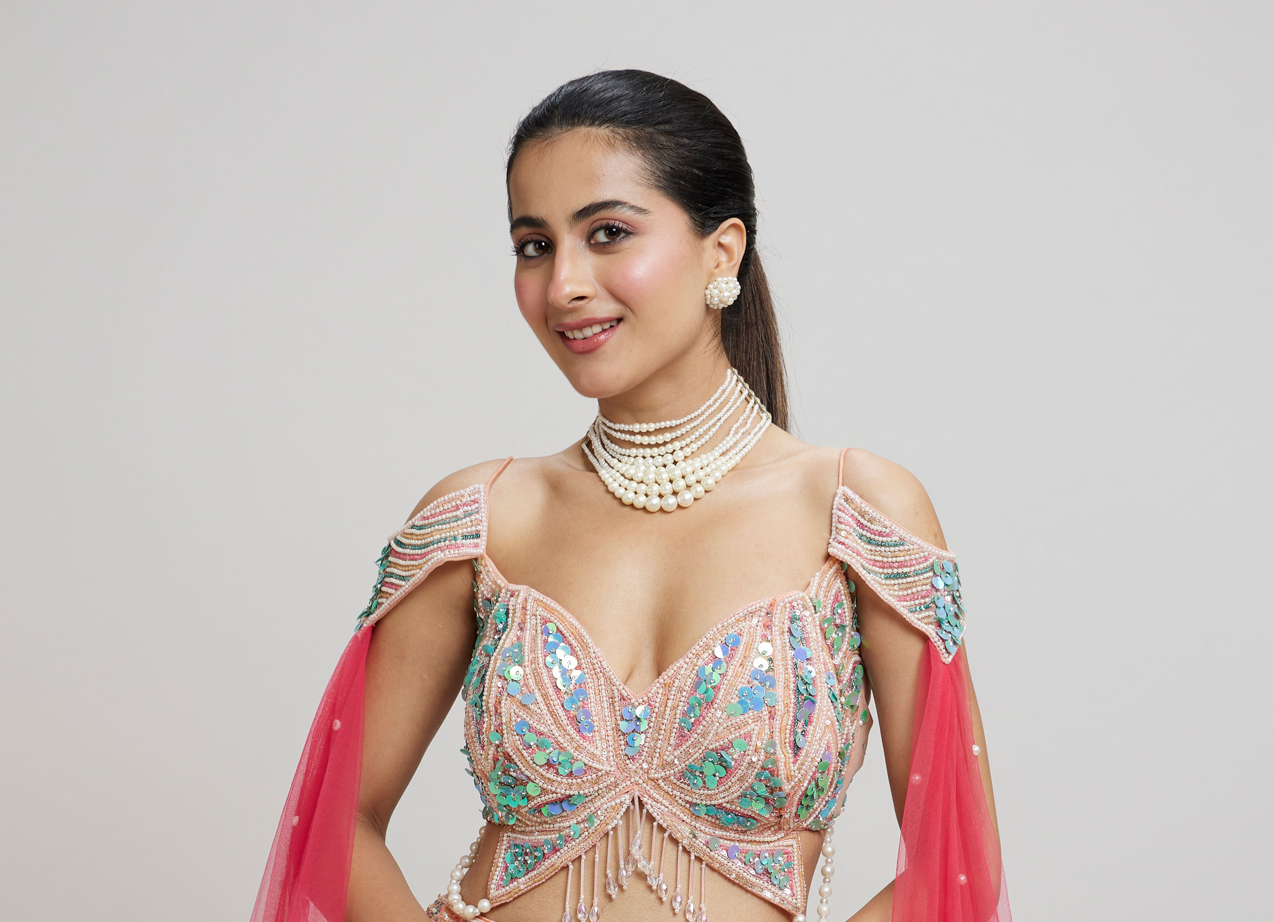 Twamev Women Dreamy Pink Net Lehenga