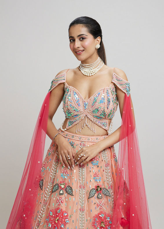 Twamev Women Dreamy Pink Net Lehenga