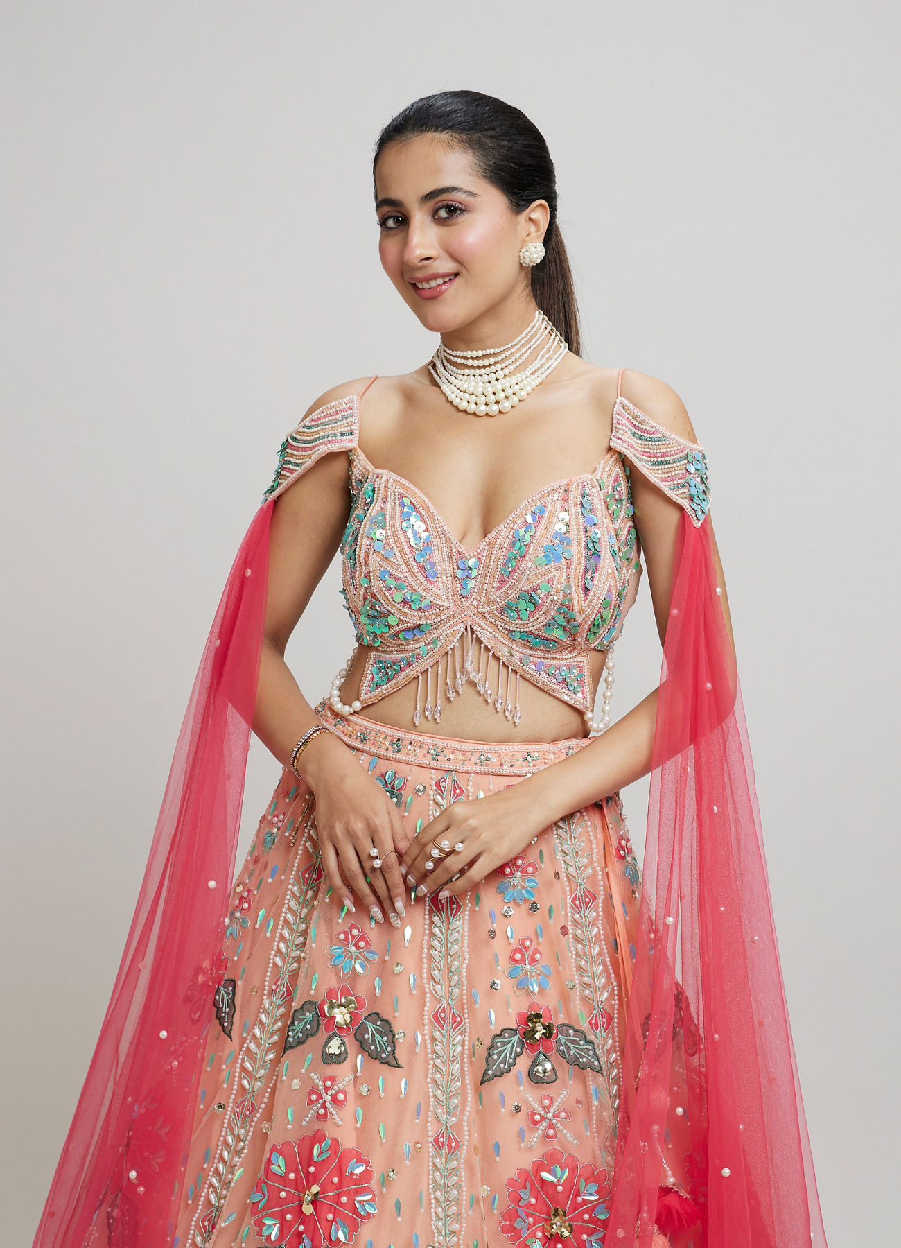 Twamev Women Dreamy Pink Net Lehenga