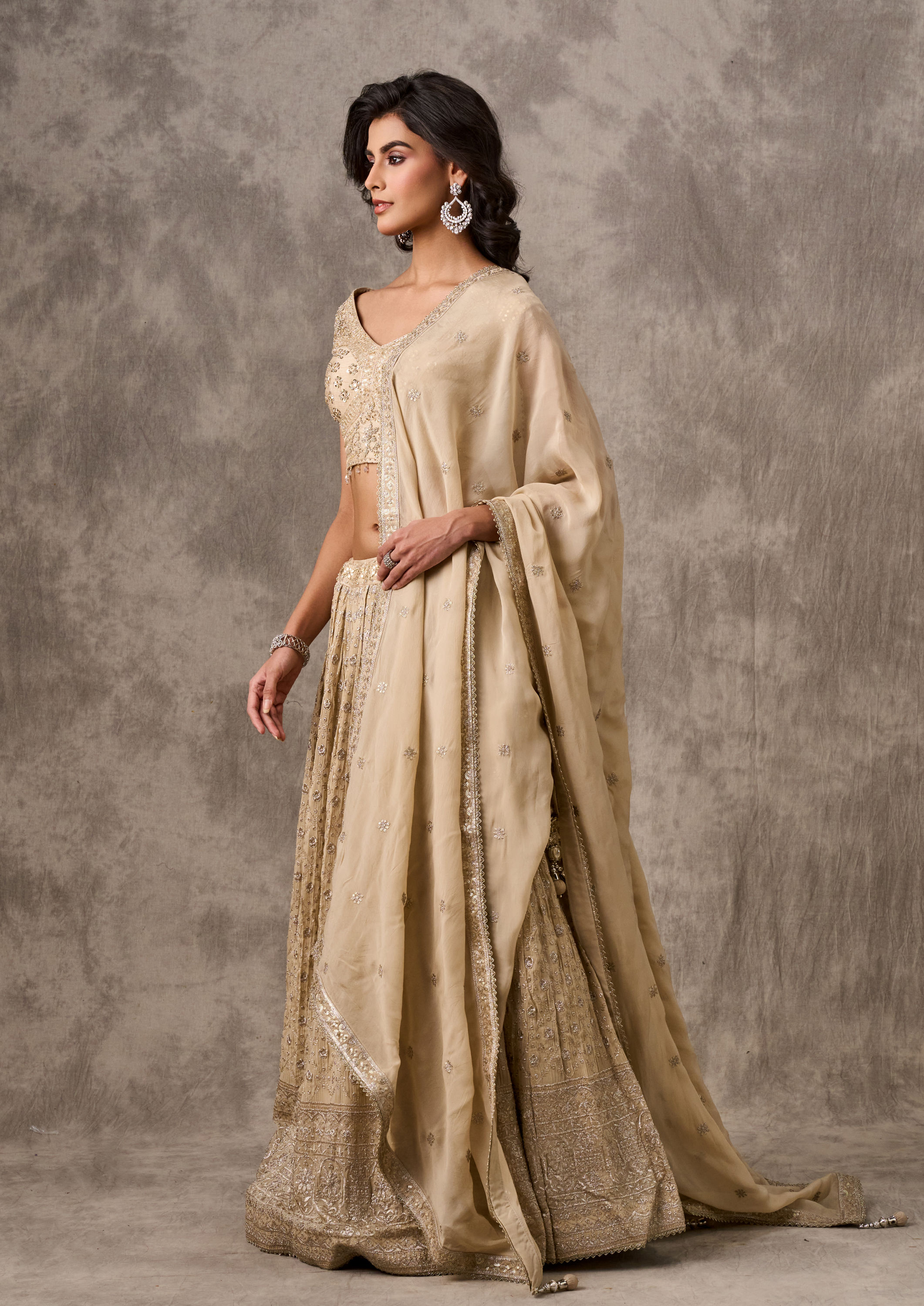 Twamev Women Cream Chiffon Elegance Lehenga
