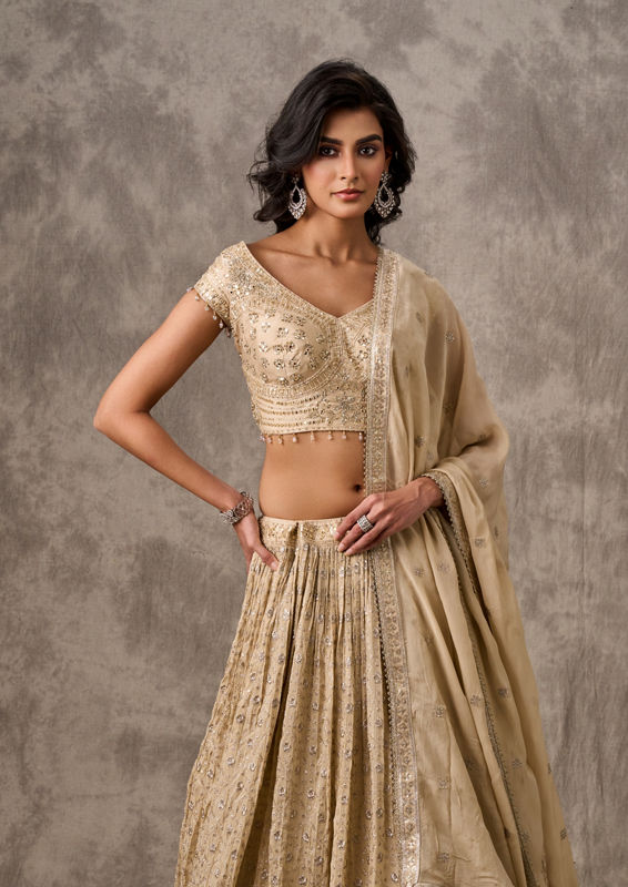 Twamev Women Cream Chiffon Elegance Lehenga