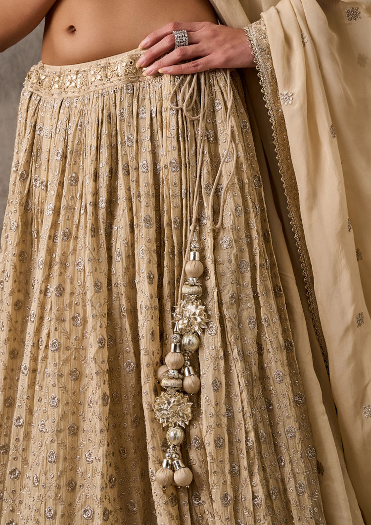 Twamev Women Cream Chiffon Elegance Lehenga