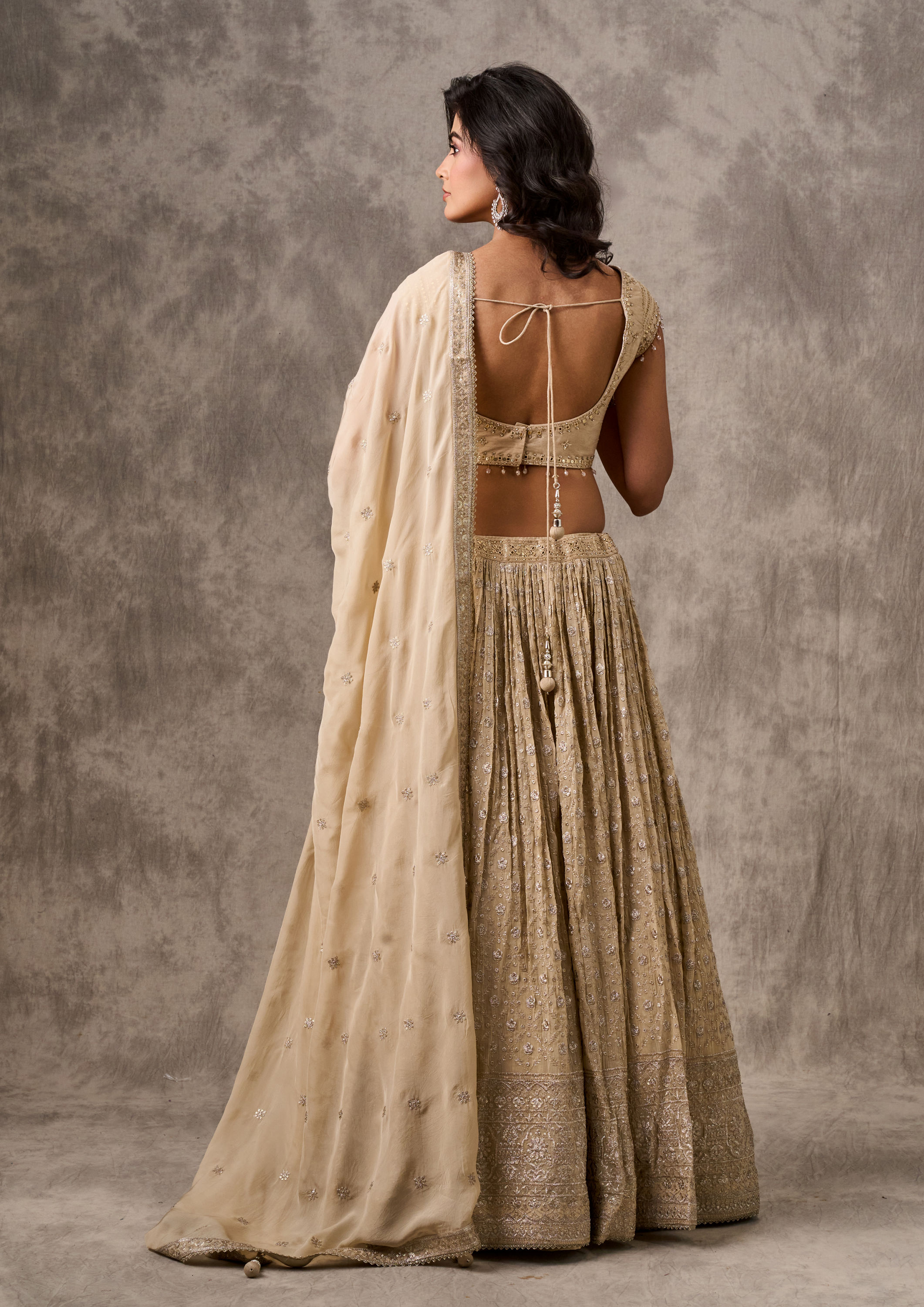 Twamev Women Cream Chiffon Elegance Lehenga