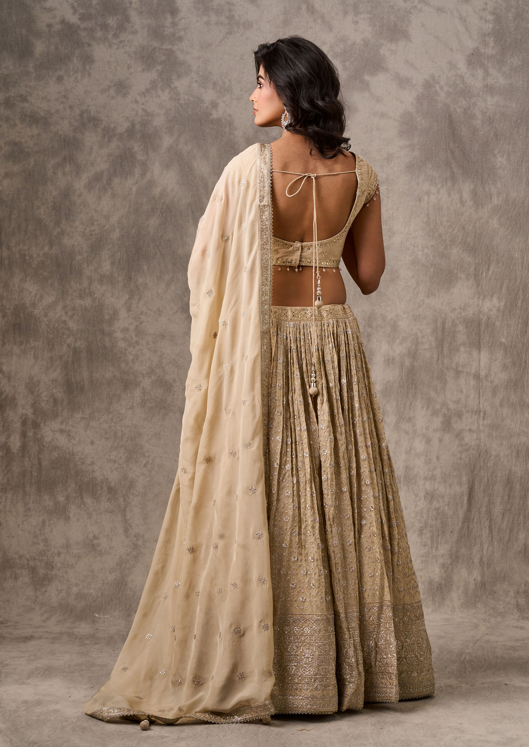 Twamev Women Cream Chiffon Elegance Lehenga