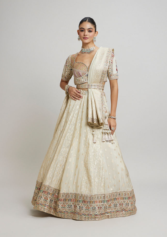 Twamev Women Beige Elegance Twirl Lehenga