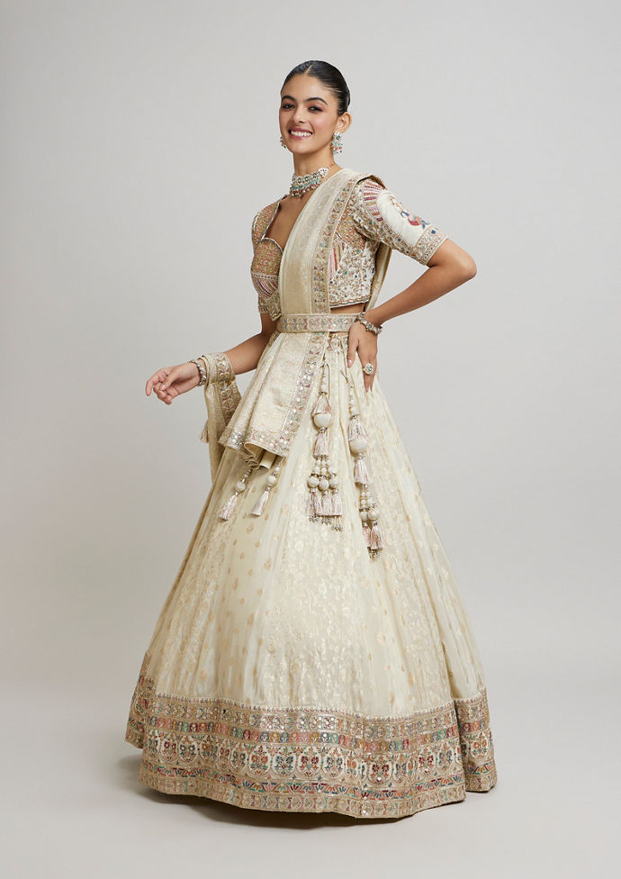 Twamev Women Beige Elegance Twirl Lehenga