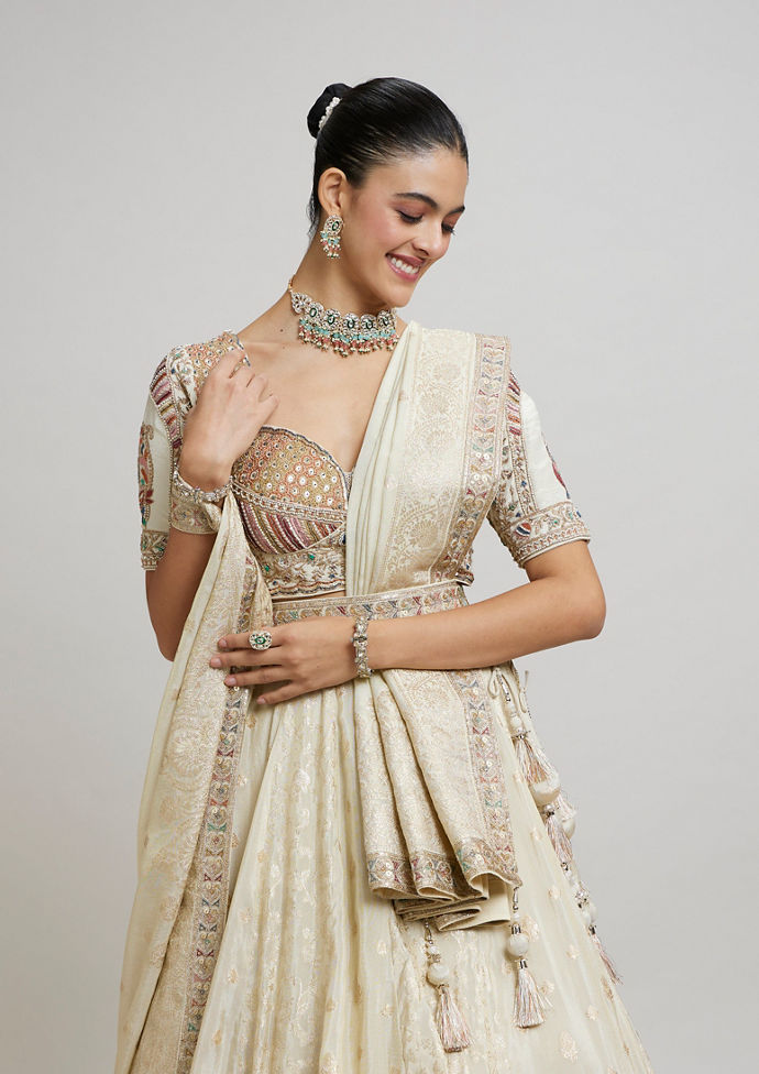 Twamev Women Beige Elegance Twirl Lehenga