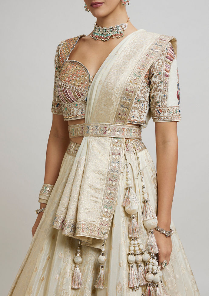 Twamev Women Beige Elegance Twirl Lehenga