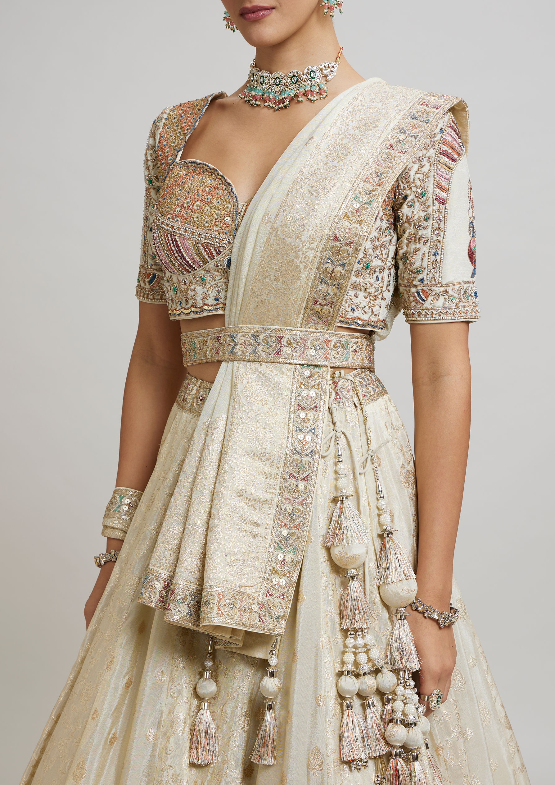 Twamev Women Beige Elegance Twirl Lehenga