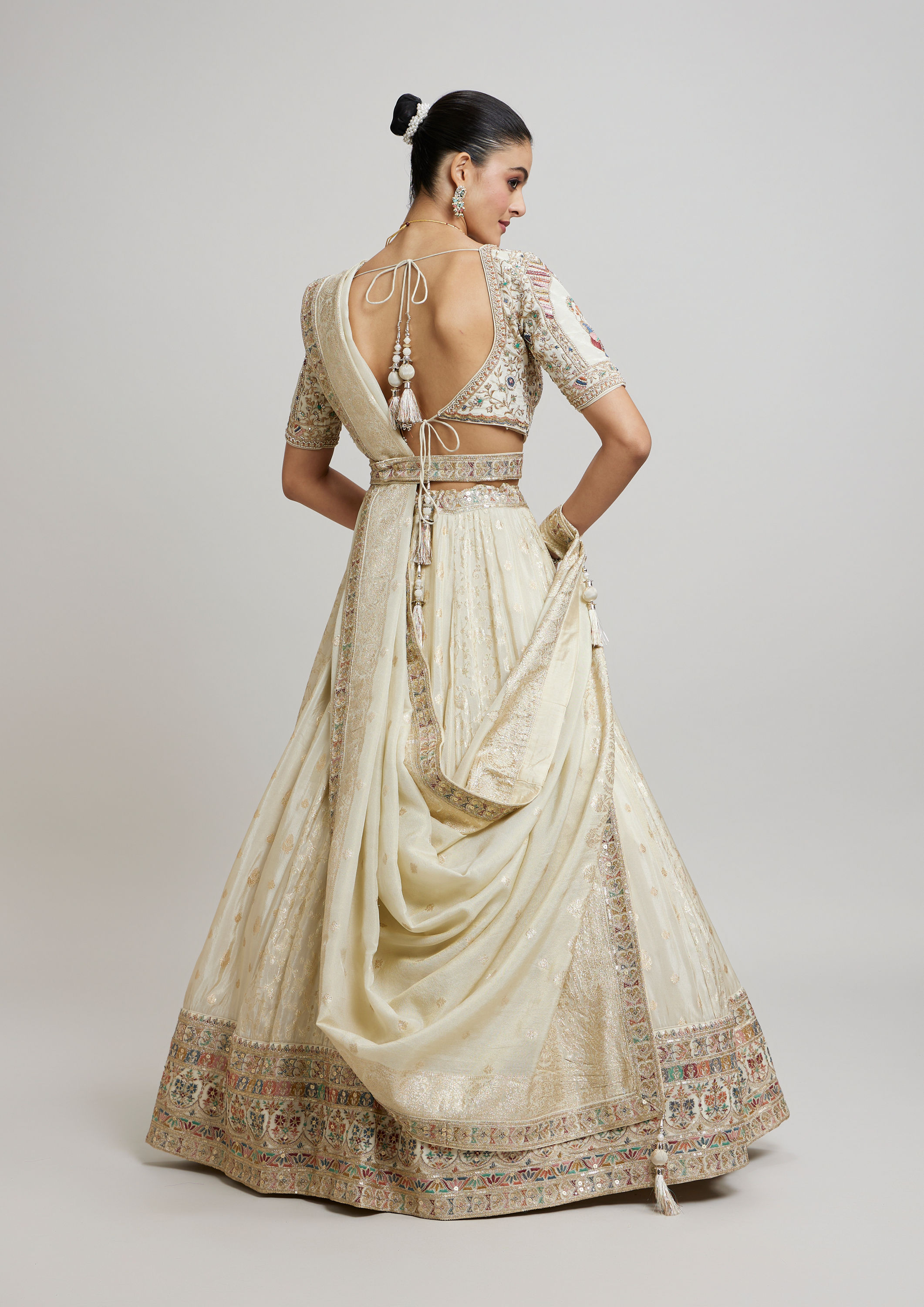 Twamev Women Beige Elegance Twirl Lehenga