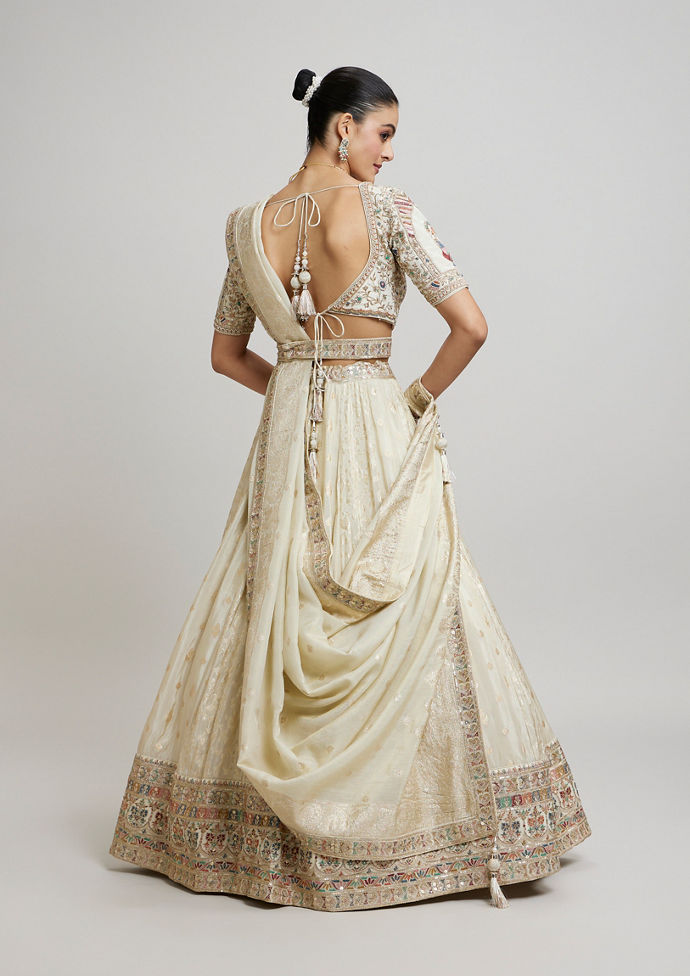 Twamev Women Beige Elegance Twirl Lehenga