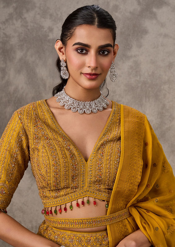 Twamev Women Bright Mustard Yellow Art Silk Lehenga