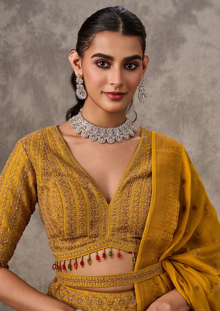 Twamev Women Bright Mustard Yellow Art Silk Lehenga