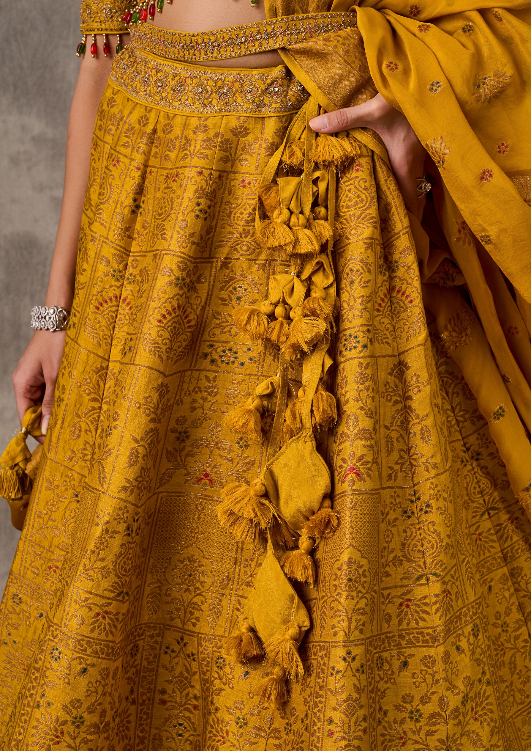Twamev Women Bright Mustard Yellow Art Silk Lehenga