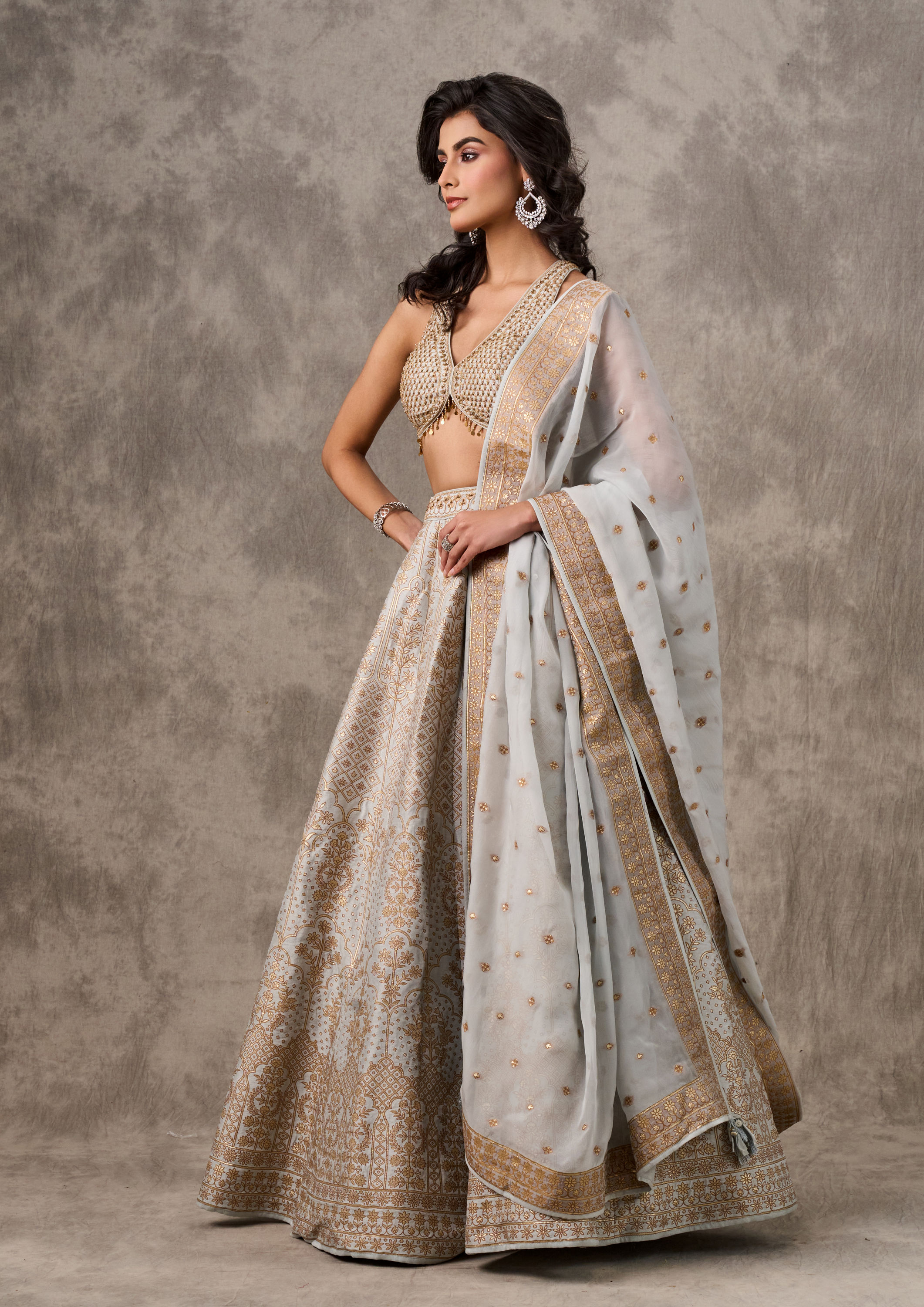 Twamev Women Grey Grandeur Lehenga