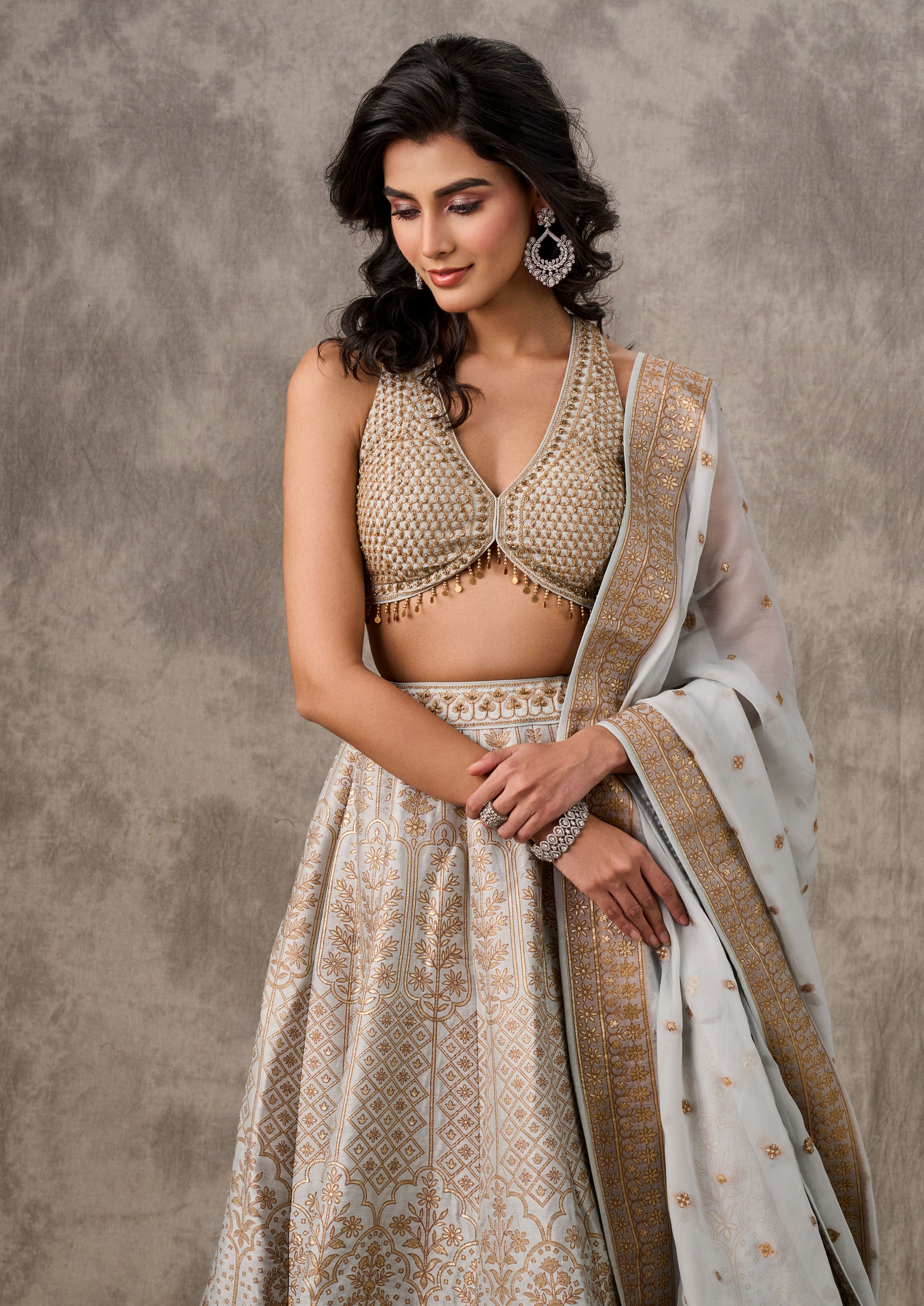 Twamev Women Grey Grandeur Lehenga