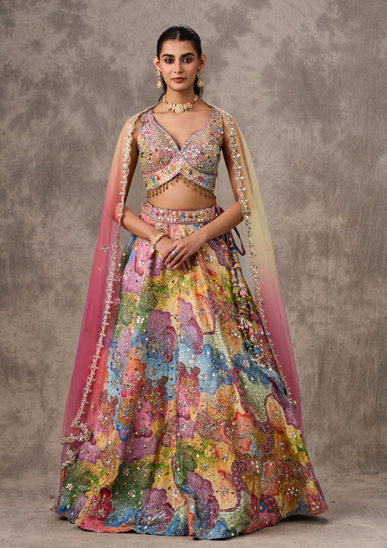Twamev Women Elegant Lilac Yellow Lehenga